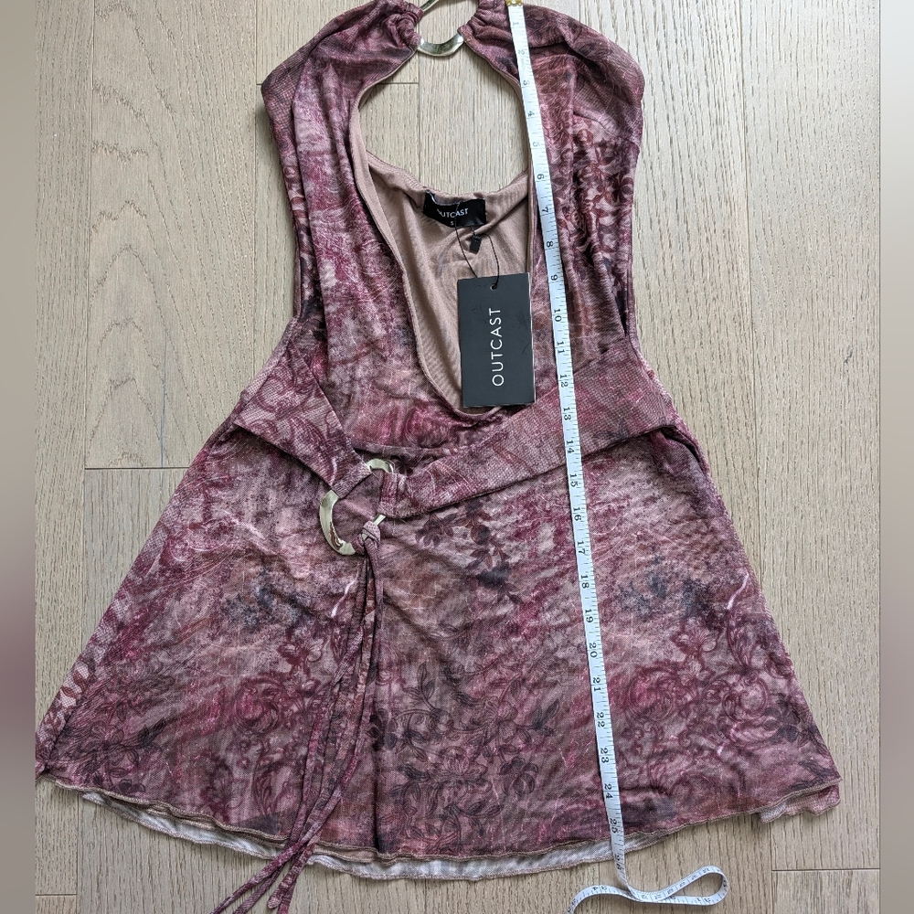 Plum Halter Mini Dress with Front Keyhole and Tie Waist - Picture 4 of 6